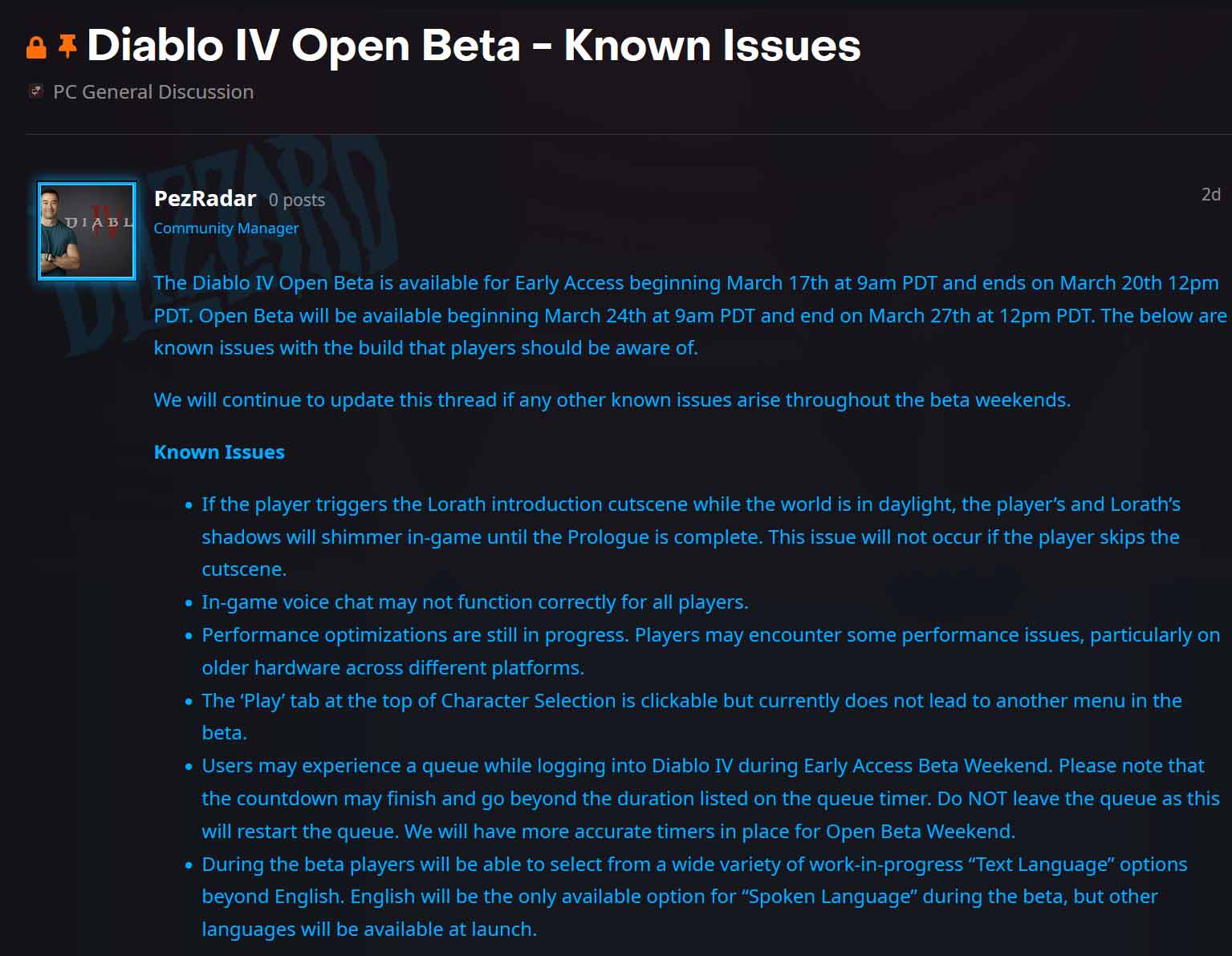 d4 open beta known issues