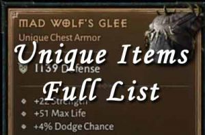 unique items full list