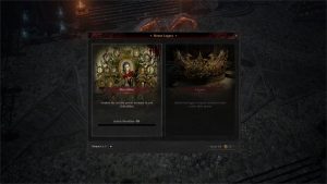 House Legacy interface showing Bloodline option with family portraits and Legacy crown option in a dark atmospheric setting