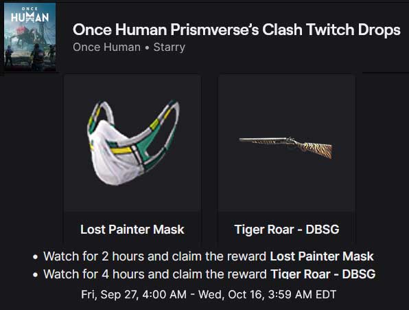 once human prismverse clash twitch drops