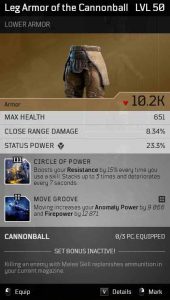 Leg Armor of the Cannonball stats