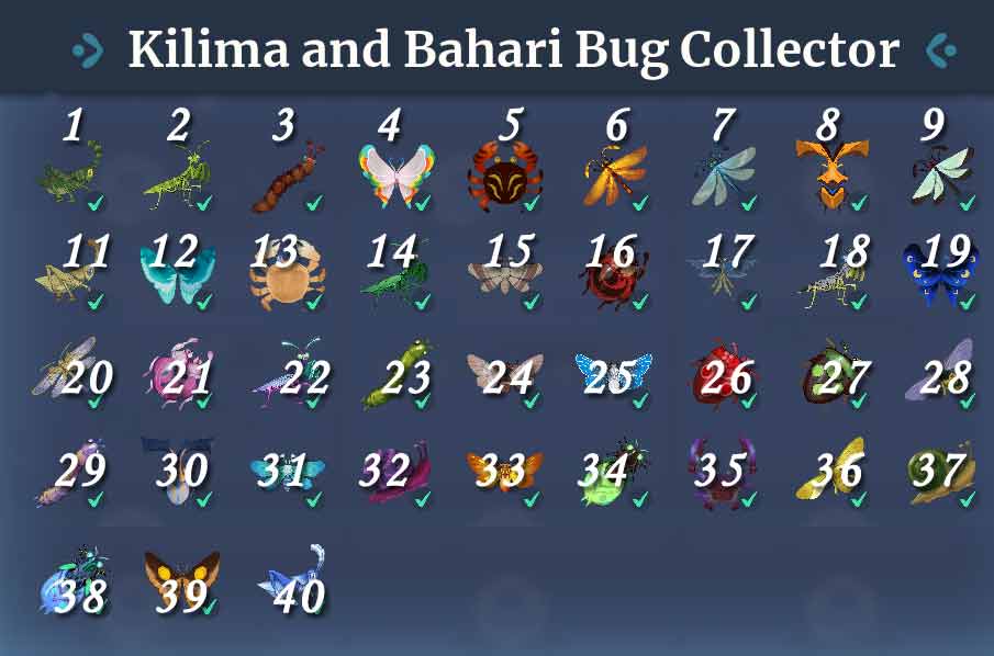 kilima and bahari bug collector list