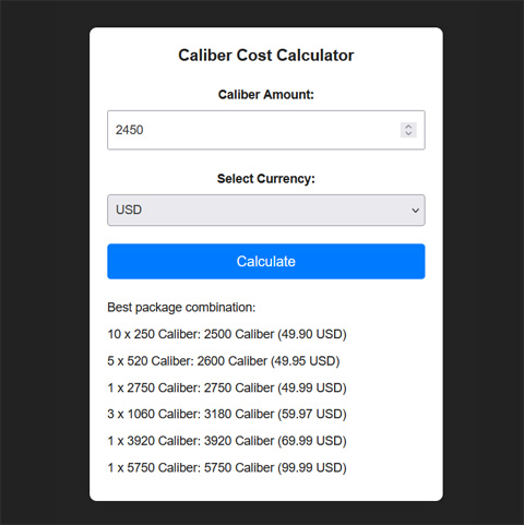 caliber cost calculator