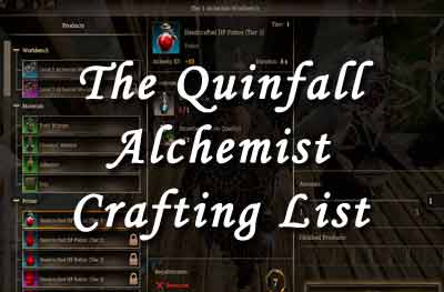 the quinfall alchemist crafting list