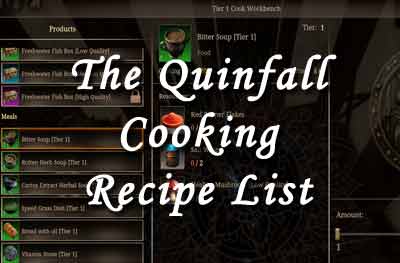 the quinfall cooking recipe list