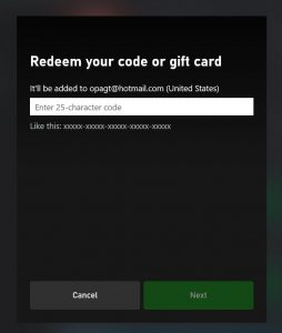 redeem your code or gift card
