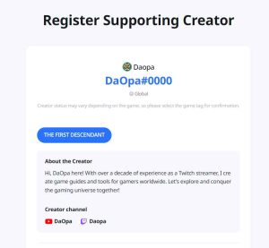 the first descendant creator code daopa#0000