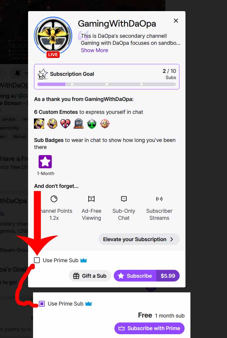 twitch subscribe window popup options
