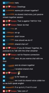 Chat screenshot 1 of 4 - Streamer proposes passive Stream Together collab