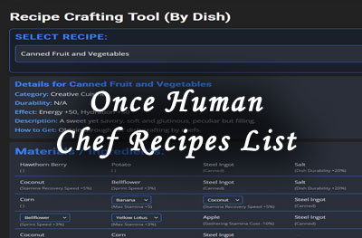 Chef Recipe List and Material-to-Recipe Finder Tool