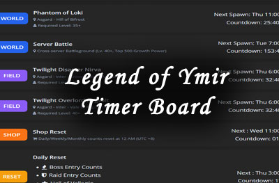 Legend of Ymir Event Timer: Boss Spawns, Resets & Shard Tracker
